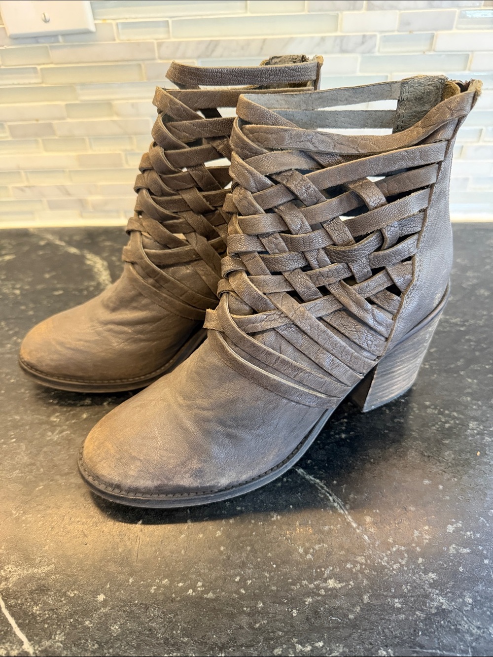 Free People Braided Leather Ankle Booties - Gray